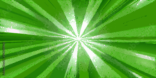Abstract green burst with halftone dots radiating from the center