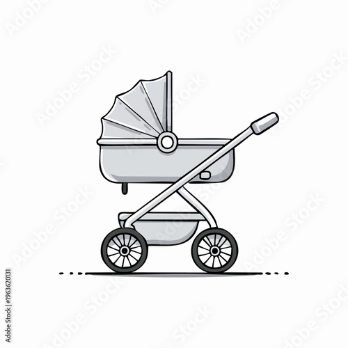 Baby Stroller Illustration with Canopy and Wheels.