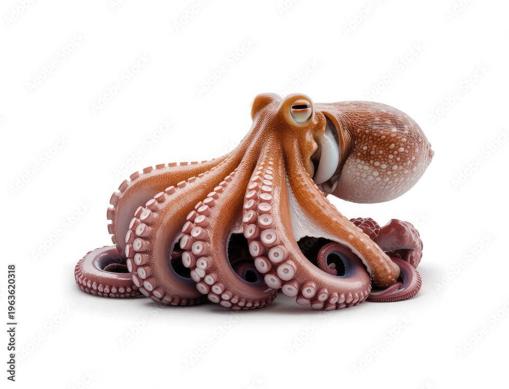 Naklejka premium Fresh Raw Octopus Isolated on transparent Background Showing Tentacles and Texture. sea shell isolated on white background