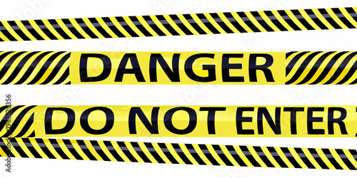 Bright yellow danger and do not enter warning tape isolated on white