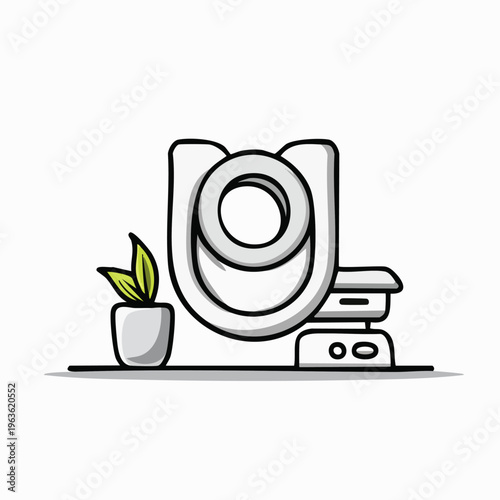 Simple Line Art Security Camera Illustration.