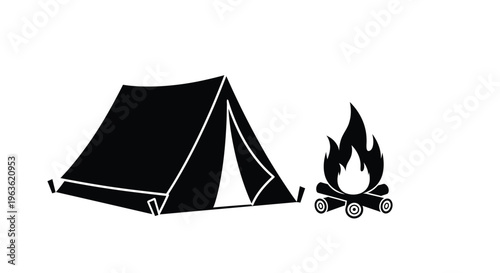Camping scene with a tent and campfire a striking silhouette