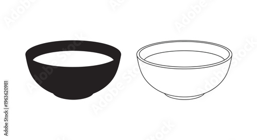 Two simple bowls one solid black and one outlined silhouette