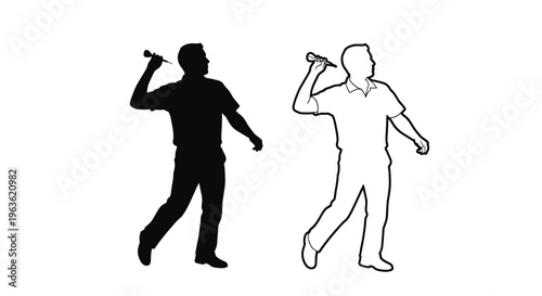 Man singing with a microphone contrasted positive and negative silhouette