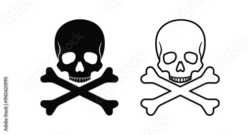 Two skull and crossbones designs one solid one outlined silhouette
