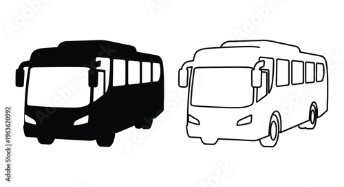 Two bus designs one solid black and one outline a striking silhouette