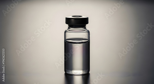 A small glass vial filled with clear liquid