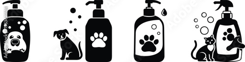 set of pet care icons with dog and cat flat design vector illustration