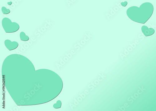 Green pastel background with scattered hearts and soft gradients, representing growth, love, and nurturing spirit of a mother