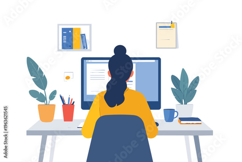 woman in the office working computer desk