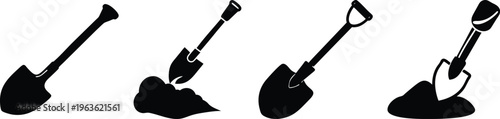 set of four gardening shovels flat design vector illustration