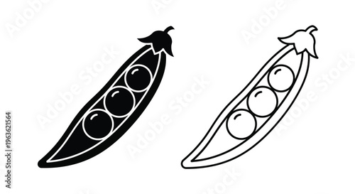 Black and white pea pod illustrations with circular shapes silhouette