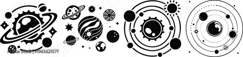 solar system planets and celestial bodies flat design vector illustration icon pack