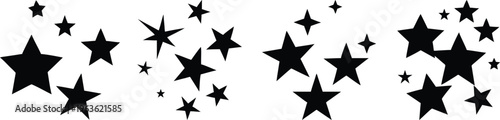 set of decorative black stars and sparkles flat design vector illustration