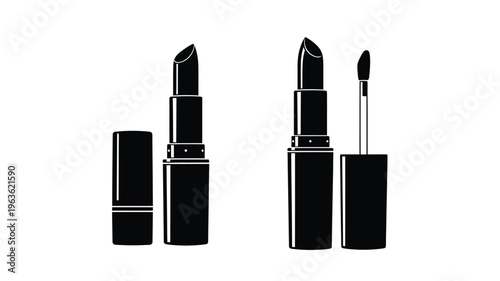 Cosmetic products including lipstick and applicator a black silhouette