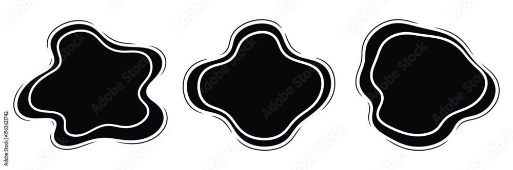 Obraz premium Three irregular black shapes with white outlines on a white background