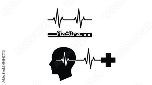 Medical imagery featuring a heartbeat and head black silhouette