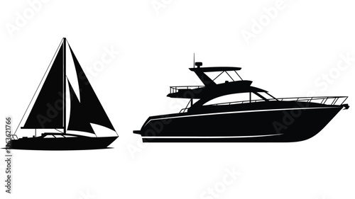 Two boats sailing on water a distinct black silhouette
