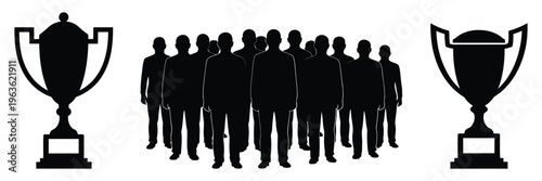 Championship team silhouettes with trophies