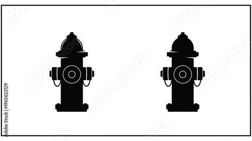 Two black fire hydrants against a white background a striking silhouette
