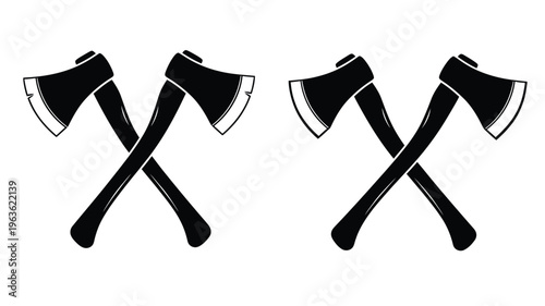 Four crossed axes displayed in a striking black silhouette