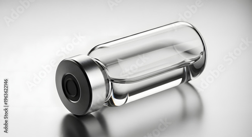 Close up of a small cylindrical glass vial