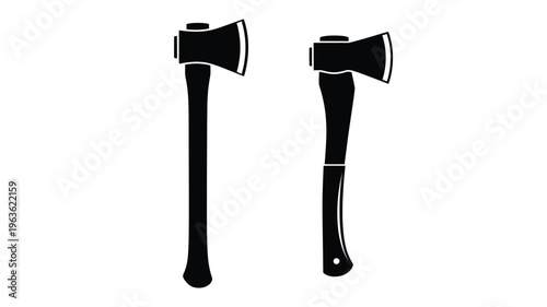 Two black axes displayed against a white background a stark silhouette