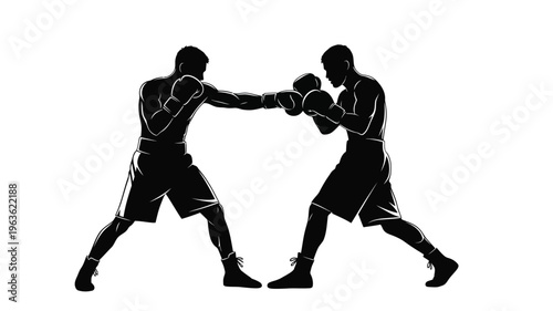 Two boxers engaged in a dynamic fight presented as a silhouette