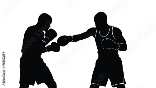 Two boxers engaged in combat a dramatic black silhouette