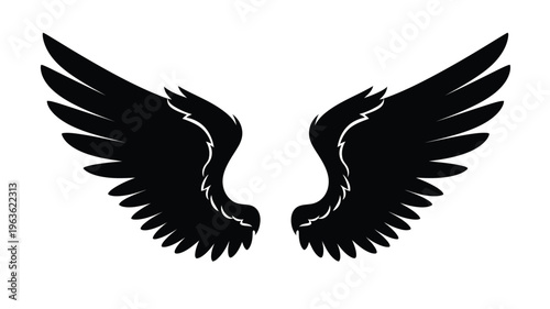 Dramatic black wings spread upwards creating a striking silhouette