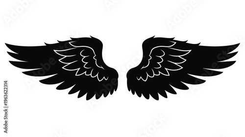 Dramatic black wings spread outward creating a striking visual silhouette