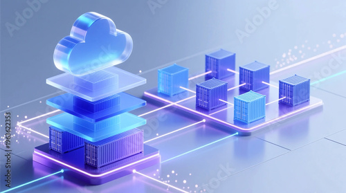 Visualizing modern business cloud diagram of modular microservices architecture illustrating container systems and data flow within distributed digital environment