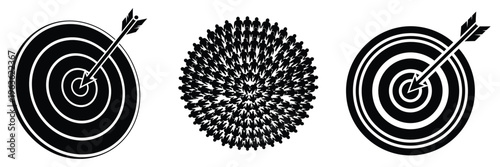 Archery targets with bullseyes and a prickly object