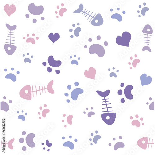Seamless cat paw fishbone heart pattern Vector Image