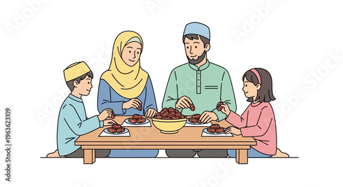 Family eating together at table.