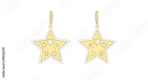 Golden star shaped earrings with diamonds.