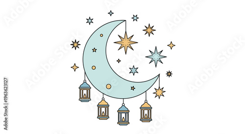 Islamic Crescent Moon Lanterns Stars.