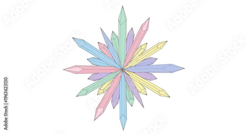 Colorful starburst shape with pastel rays.