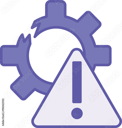 Colored Broken Icon. Vector Icon. Broken Gear and Warning Sign. Damaged Mechanism or Equipment. Repair Concept