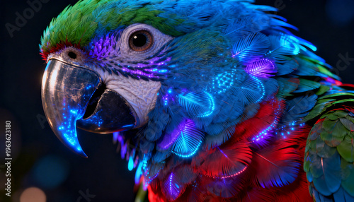 Parrot: A captivating parrot showcasing a dazzling array of colors, from brilliant blues and vibrant greens to flashes of red. This image captures the parrot's intricate plumage, piercing gaze.