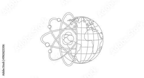 Atomic Earth Orbiting Globe with Nuclear Symbol