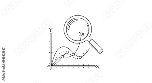 Magnifying glass over graph, data analysis, research, business analytics, scientific discovery