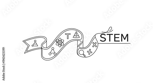 STEM Education Banner with Science Symbols and DNA Helix Icon