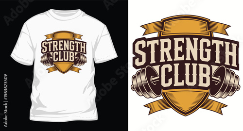 Strength club t-shirt design with dumbbell logo