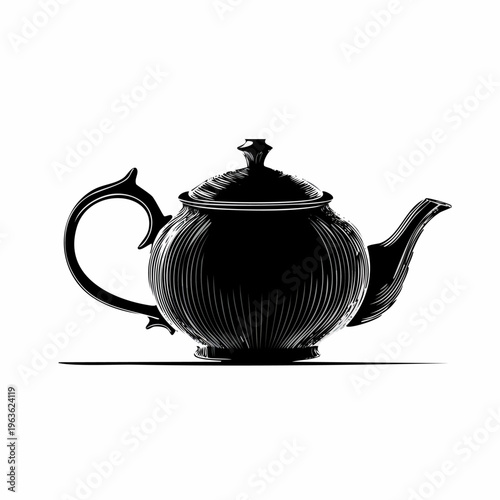 Black Tea Pot Silhouette on White.