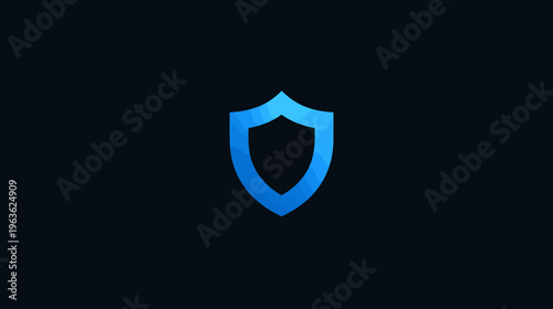 Sleek blue gradient shield icon on dark background, symbolizing digital security, cyber protection, data privacy, and internet safety