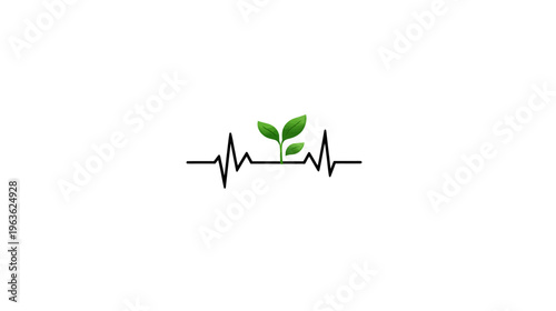 Symbolic heartbeat line with a vibrant green plant sprout, representing natural health, organic growth, and environmental wellness.