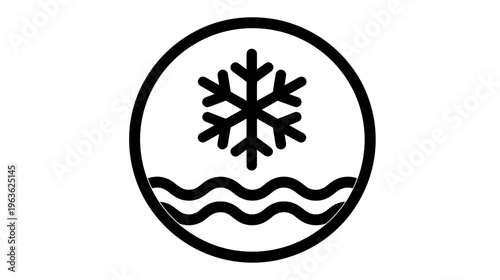 Cold and Freeze Resistant Icon with Snowflake and Water Waves. Vector Graphic Symbol for Refrigeration and Low Temperature.