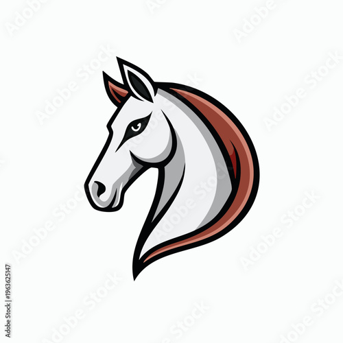 White Horse Head Illustration with Flowing Mane.
