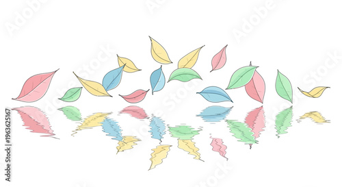Colorful Leaves Floating in Air.